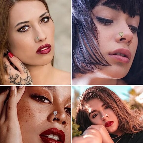 2 pair Fake Septum Fake Nose Ring Hoop For Women - Picture 4 of 6